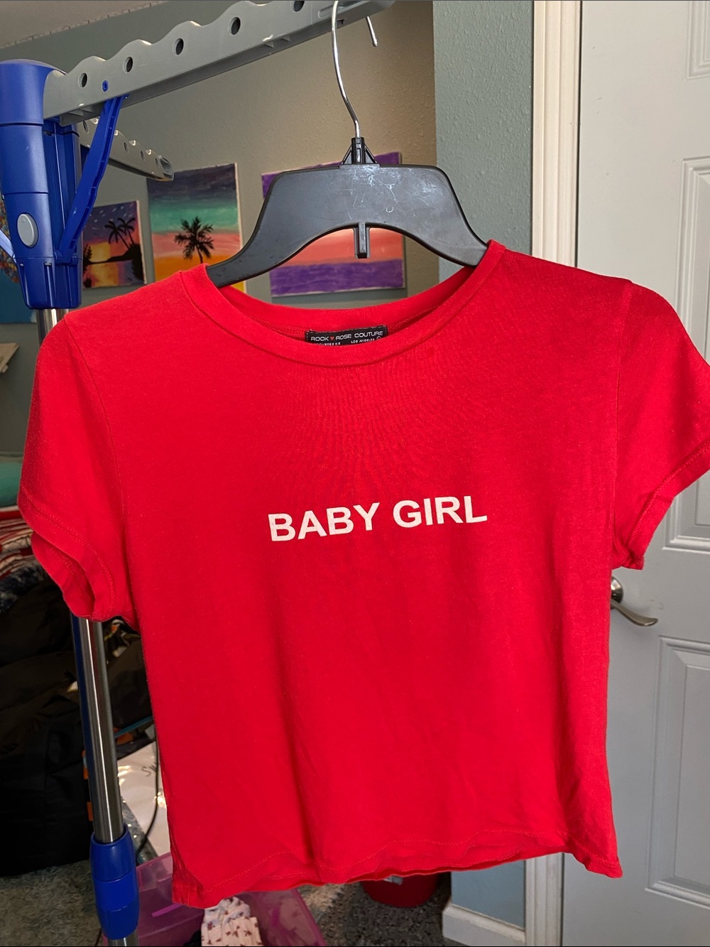 Red 'Baby Girl' Cropped Tee — Women's Casual Graphic Top
